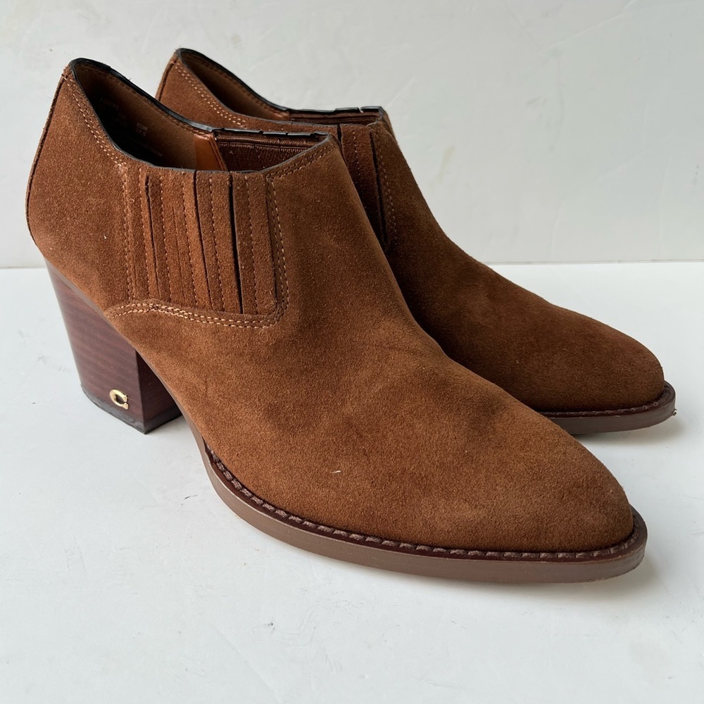 Coach Perri Brown Suede Ankle Booties Size 7 C - Picture 2 of 11